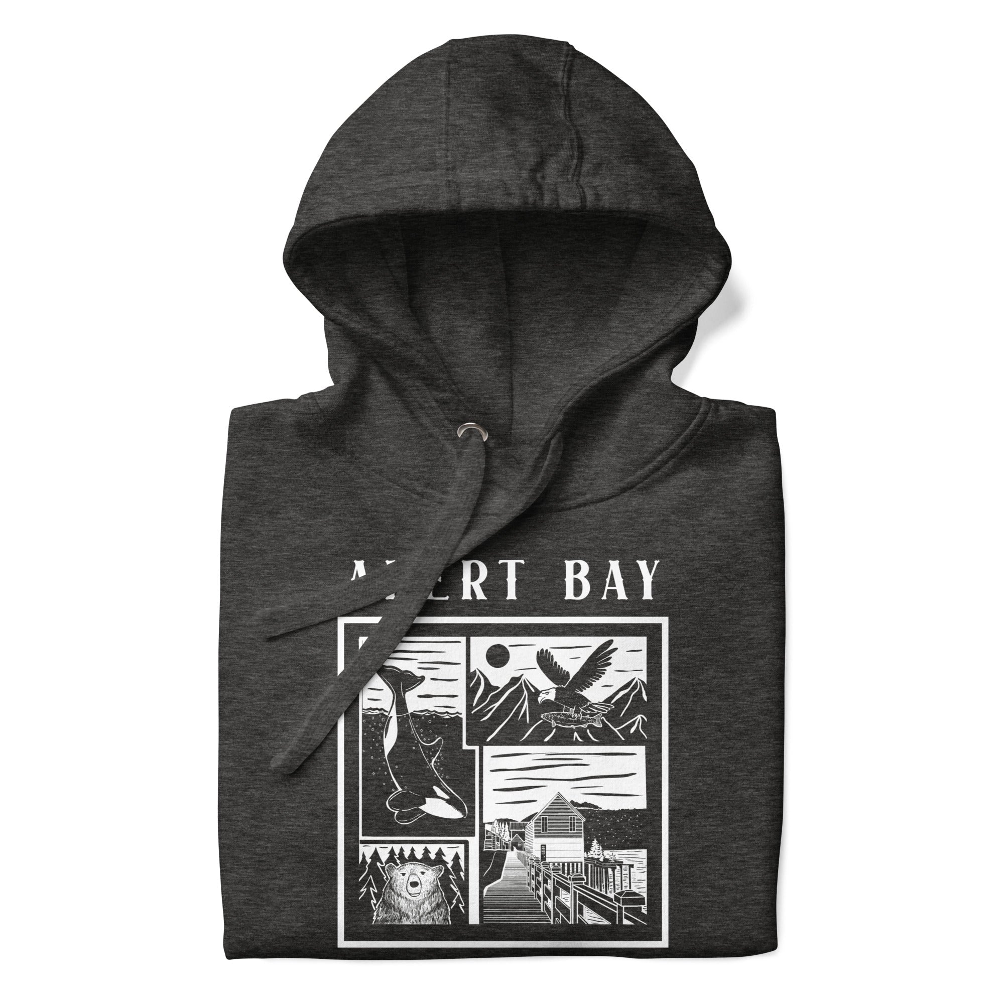 Design of Alert Bay - Unisex Hoodie , the colour is Charcoal Heather