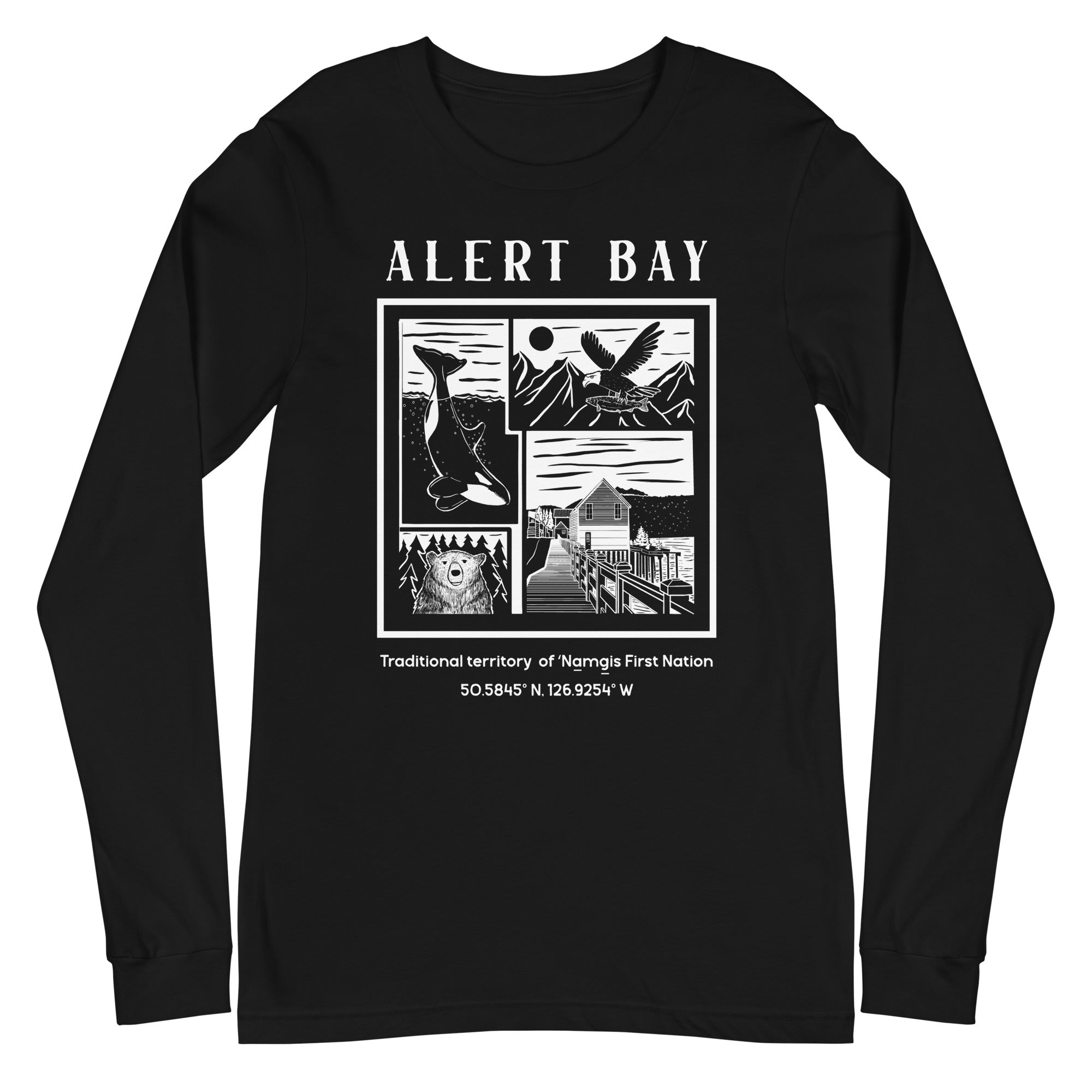 Design of Alert Bay - Unisex Long Sleeve Tee , the colour is Black