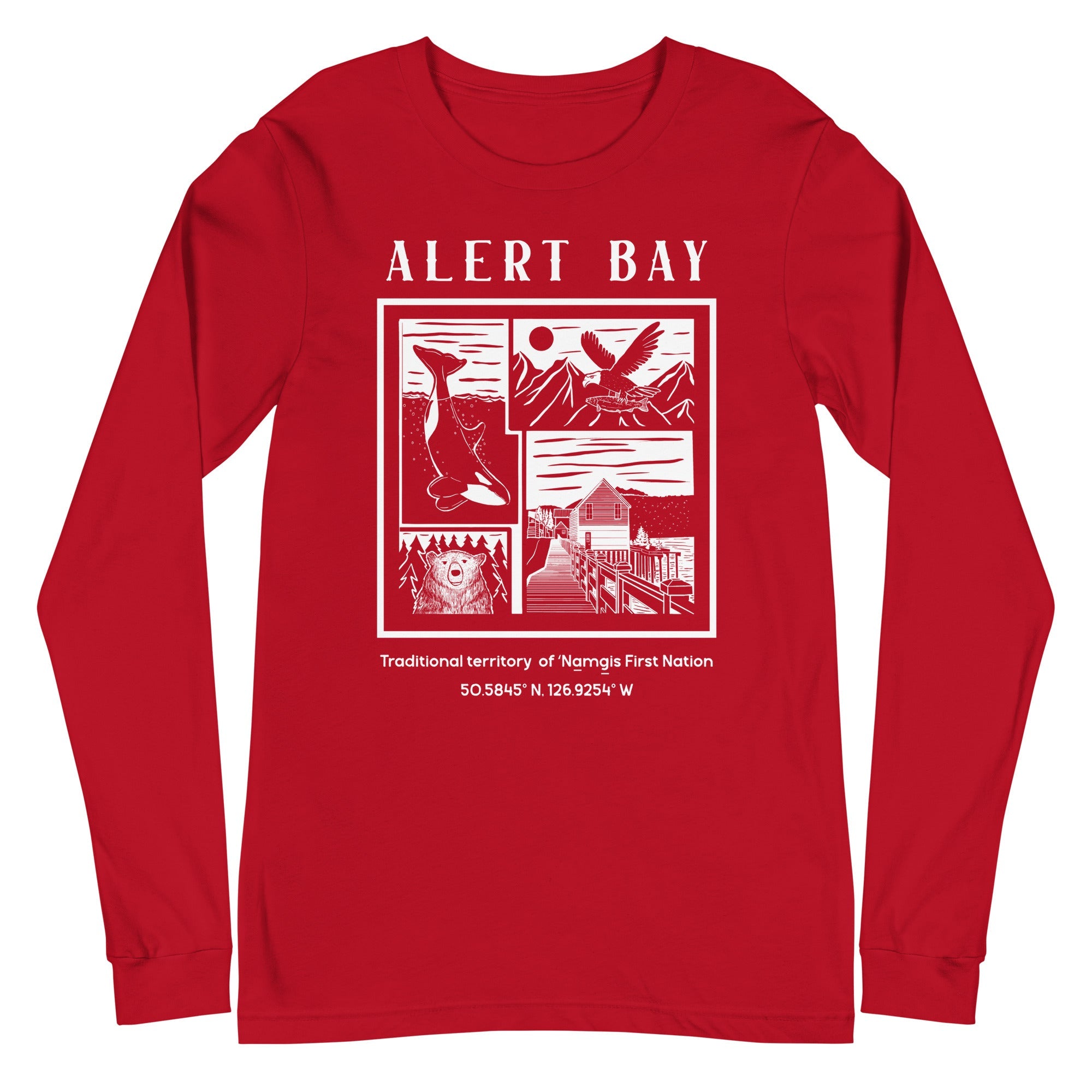 Design of Alert Bay - Unisex Long Sleeve Tee , the colour is Red