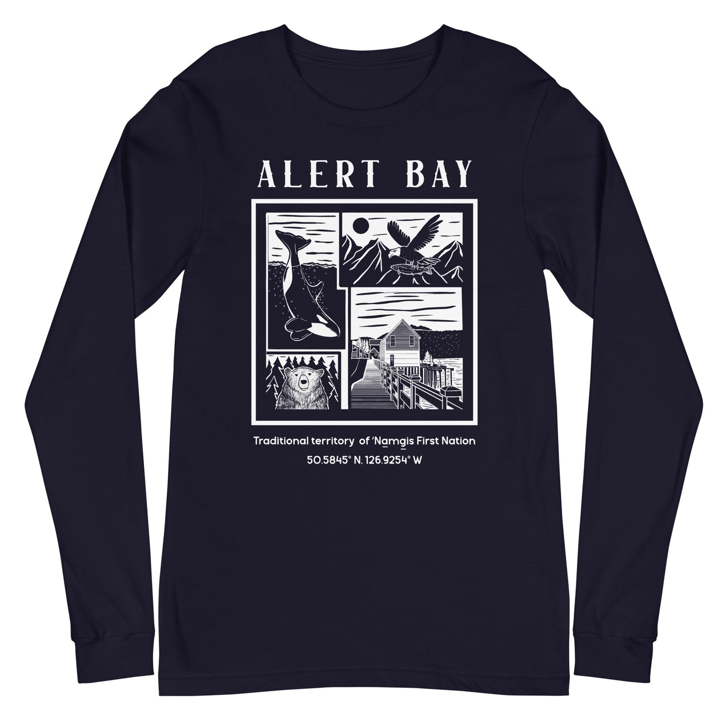 Design of Alert Bay - Unisex Long Sleeve Tee , the colour is Navy