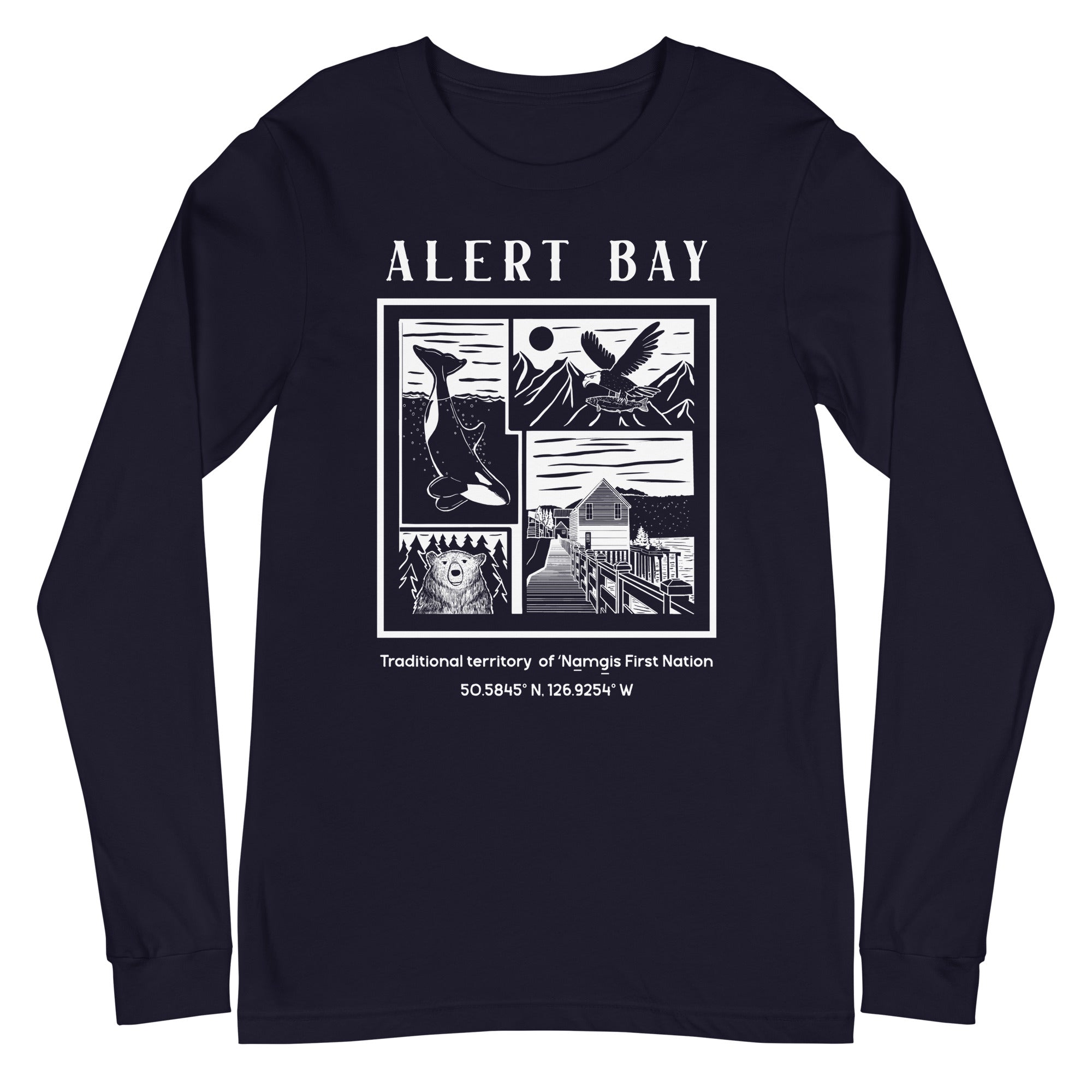 Design of Alert Bay - Unisex Long Sleeve Tee , the colour is Navy