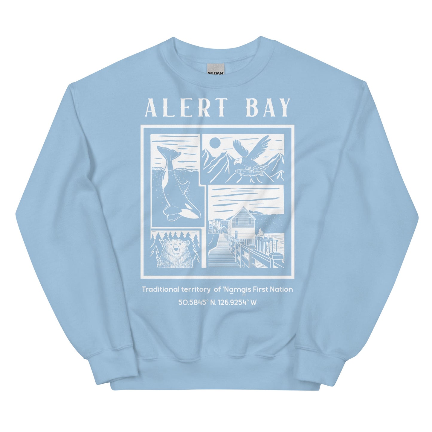 Design of Alert Bay - Unisex Sweatshirt , the colour is Light Blue