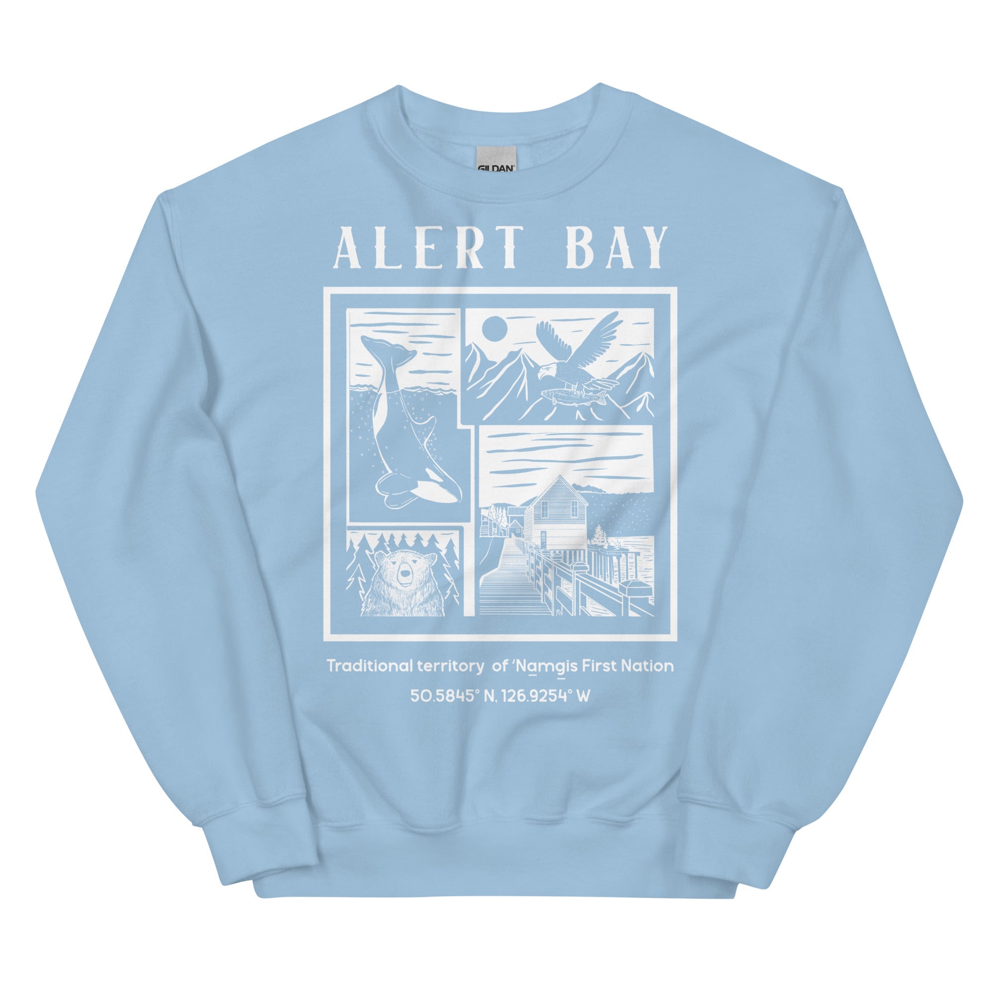 Design of Alert Bay - Unisex Sweatshirt , the colour is Light Blue
