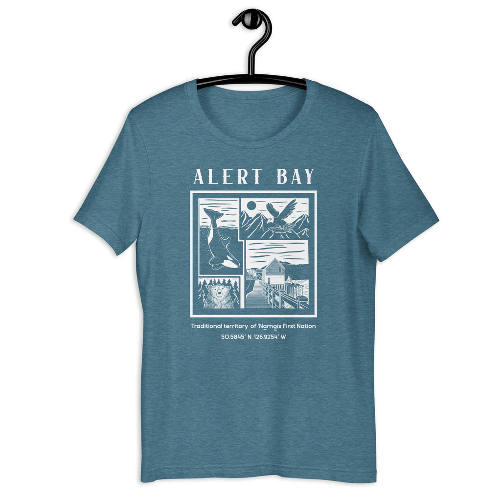 Design of Alert Bay - Unisex t-shirt , the colour is Heather Deep Teal