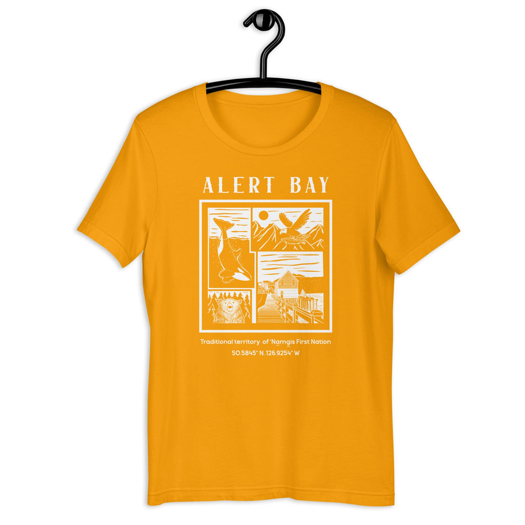 Design of Alert Bay - Unisex t-shirt , the colour is Gold