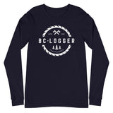 Design of BC Logger - Unisex Long Sleeve Tee - North Island Home Delivery , the colour is Navy