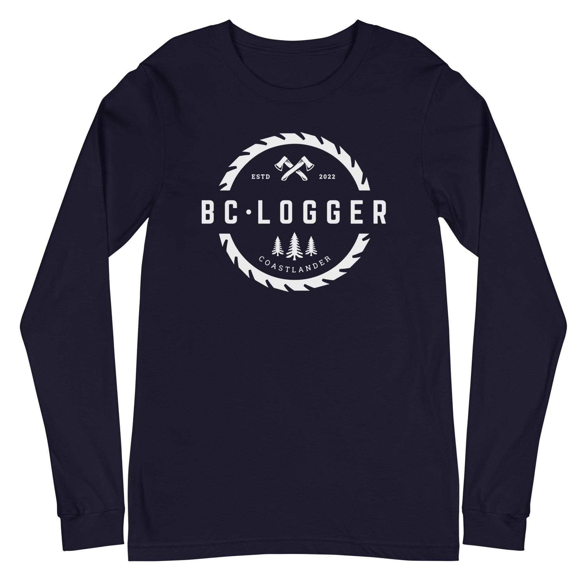Design of BC Logger - Unisex Long Sleeve Tee - North Island Home Delivery , the colour is Navy