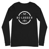 Design of BC Logger - Unisex Long Sleeve Tee - North Island Home Delivery , the colour is Black Heather