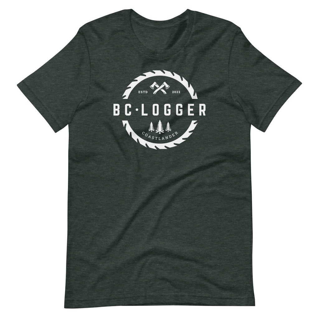 Design of BC LOGGER - Unisex t-shirt , the colour is Heather Forest