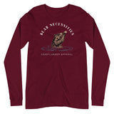 Design of Bear Necessities - Bear Drinking Lucky Beer - Unisex Long Sleeve Tee , the colour is Maroon