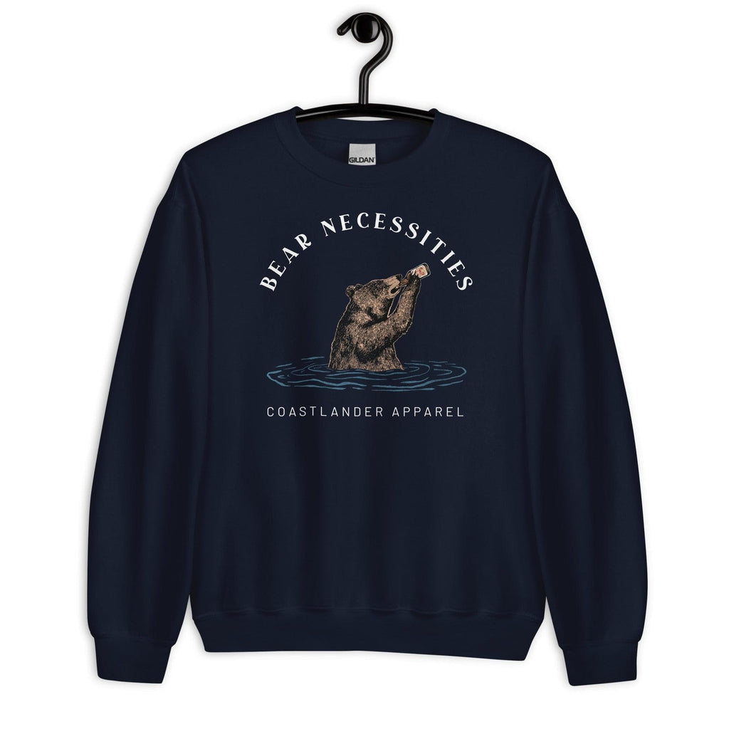 Design of Bear Necessities - Bear Drinking Lucky Beer - Unisex Sweatshirt , the colour is Navy