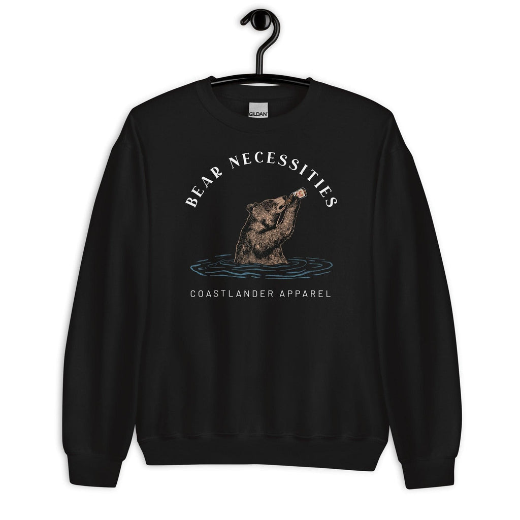 Design of Bear Necessities - Bear Drinking Lucky Beer - Unisex Sweatshirt , the colour is Black