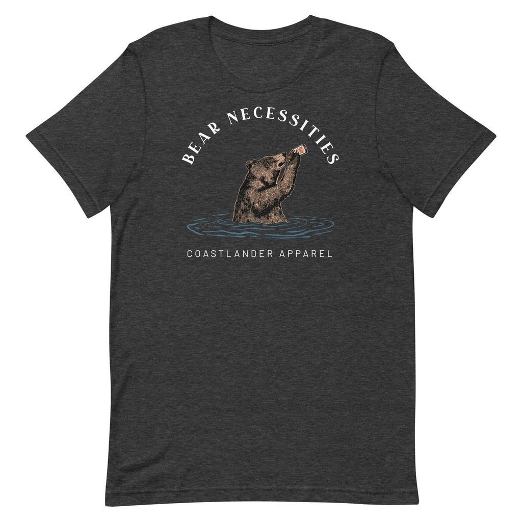 Design of Bear Necessities - Bear Drinking Lucky Beer - Unisex t-shirt , the colour is Dark Grey Heather