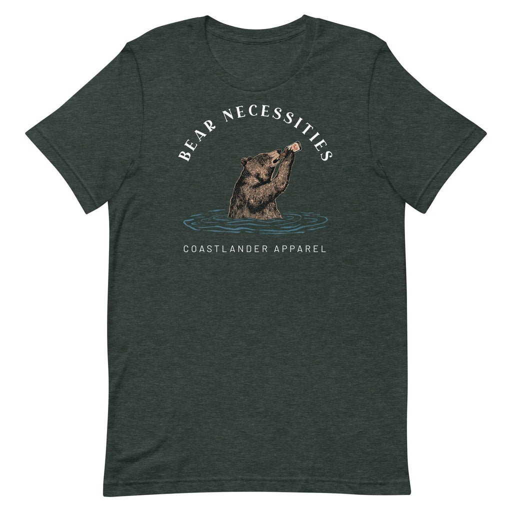 Design of Bear Necessities - Bear Drinking Lucky Beer - Unisex t-shirt , the colour is Heather Forest