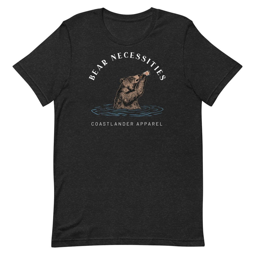 Design of Bear Necessities - Bear Drinking Lucky Beer - Unisex t-shirt , the colour is Black Heather