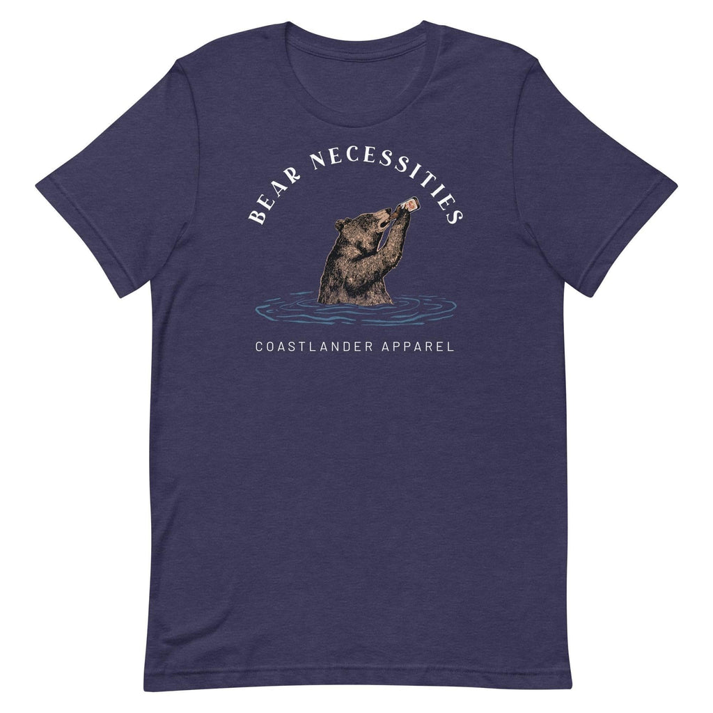 Design of Bear Necessities - Bear Drinking Lucky Beer - Unisex t-shirt , the colour is Heather Midnight Navy