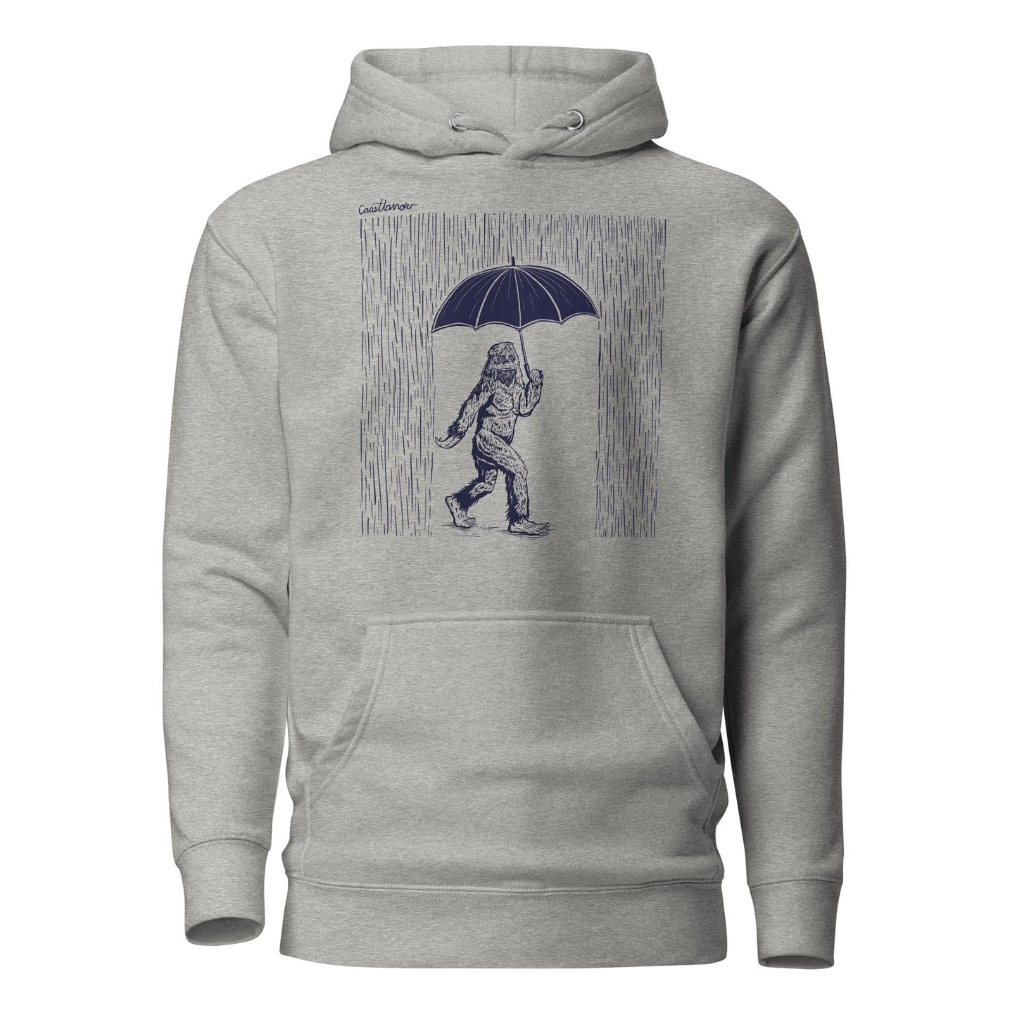 Design of Big Foot in Rain - Unisex Hoodie , the colour is Carbon Grey