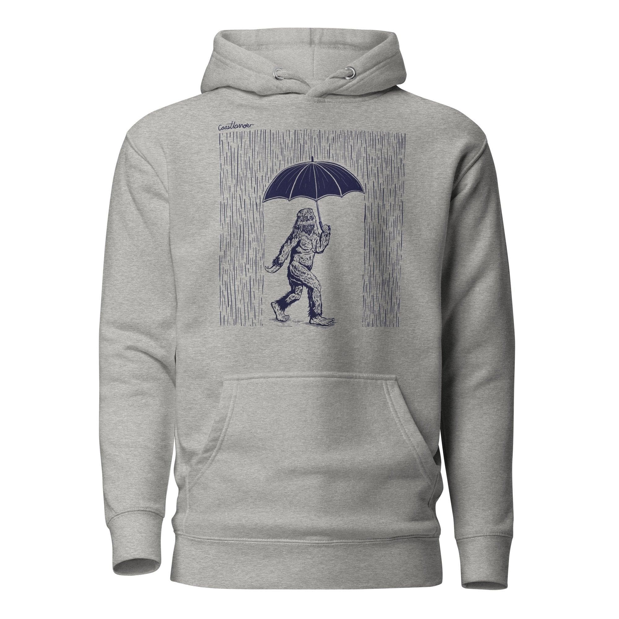 Design of Big Foot in Rain - Unisex Hoodie , the colour is Carbon Grey