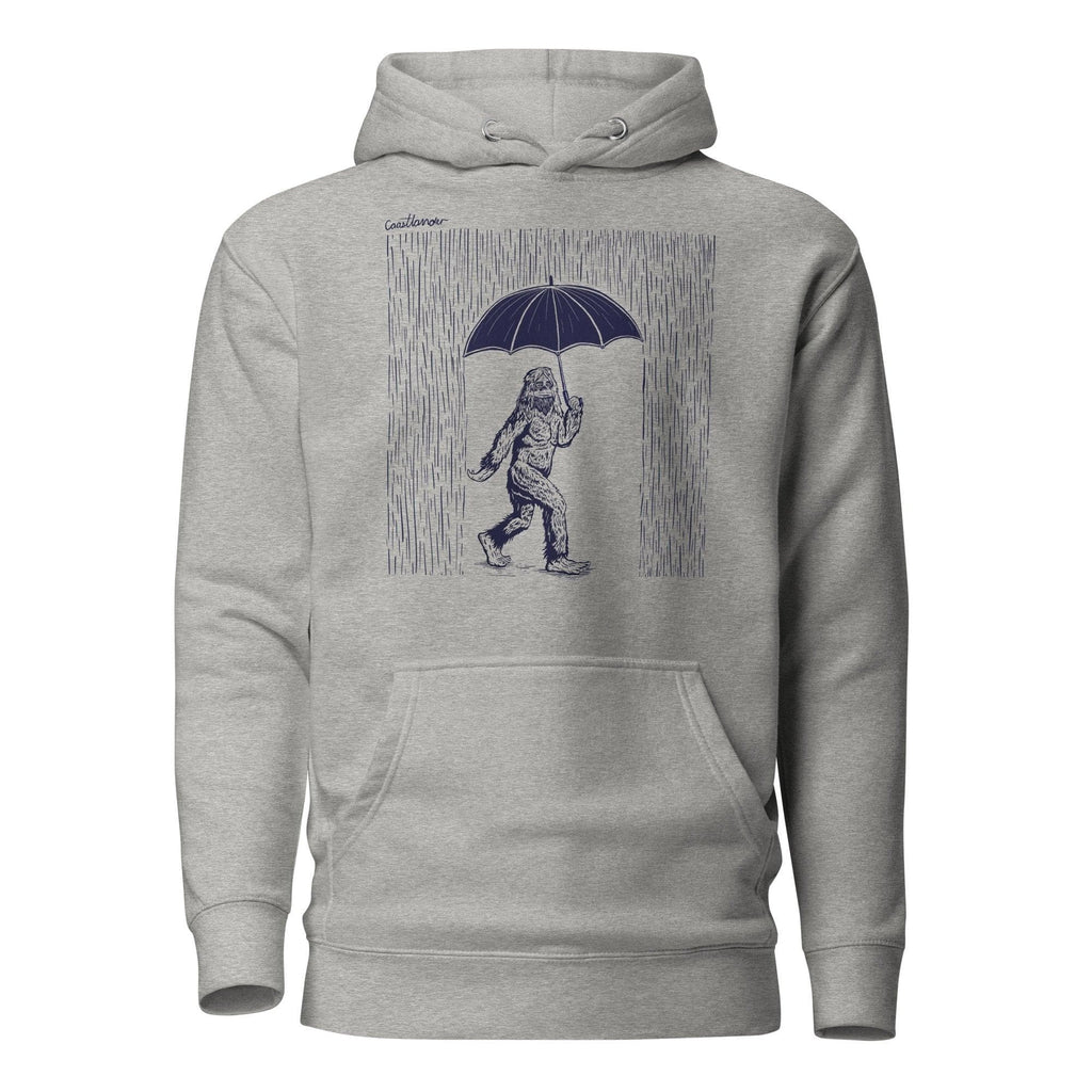 Design of Big Foot in Rain - Unisex Hoodie , the colour is Carbon Grey