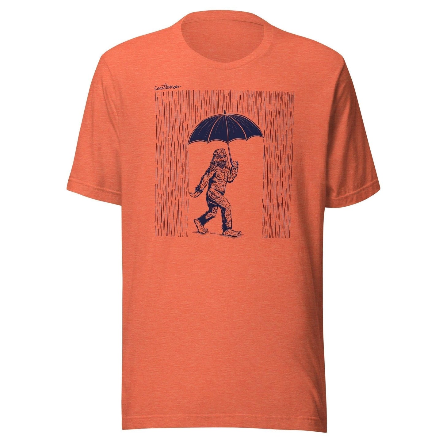 Design of Big Foot in Rain - Unisex t-shirt , the colour is Heather Orange