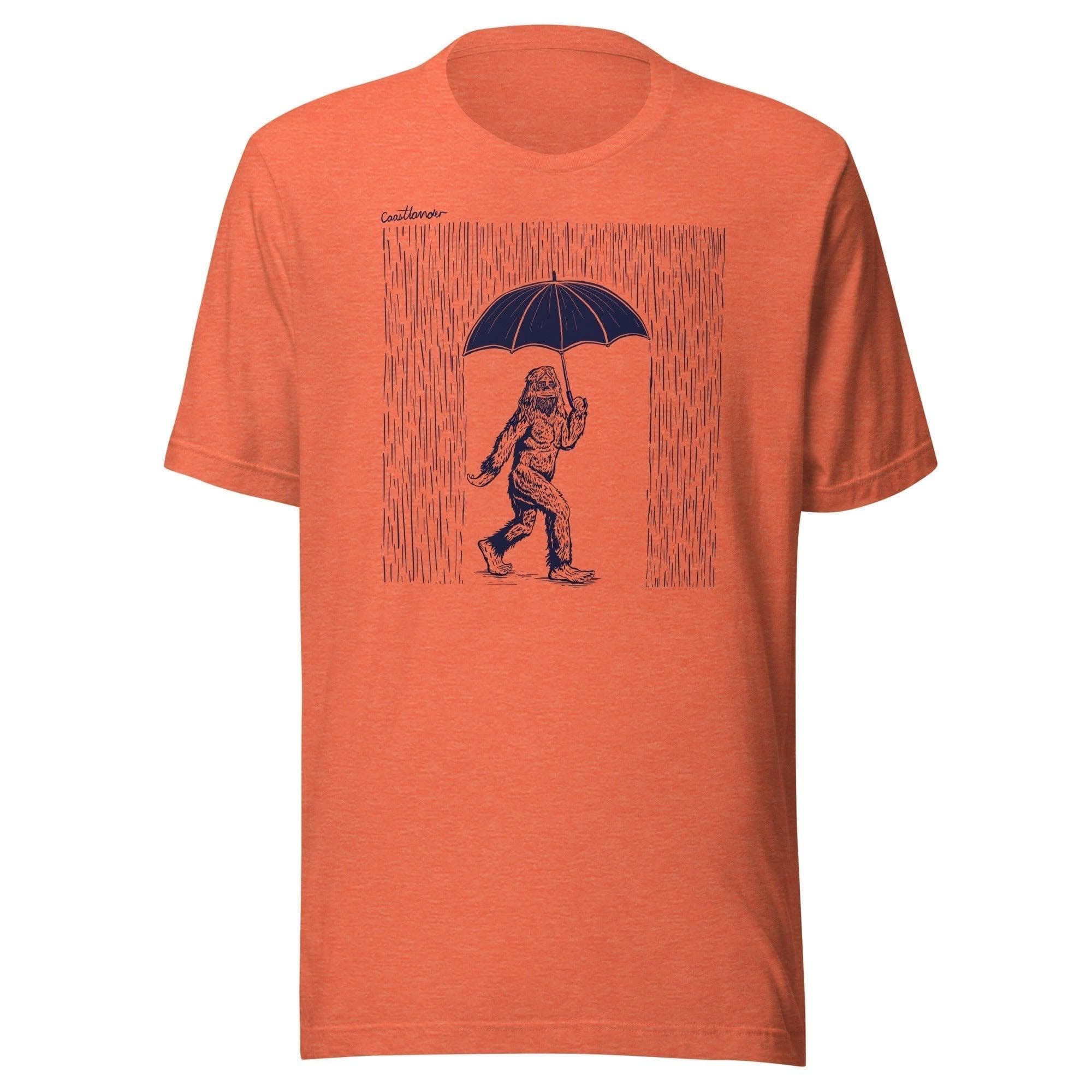 Design of Big Foot in Rain - Unisex t-shirt , the colour is Heather Orange
