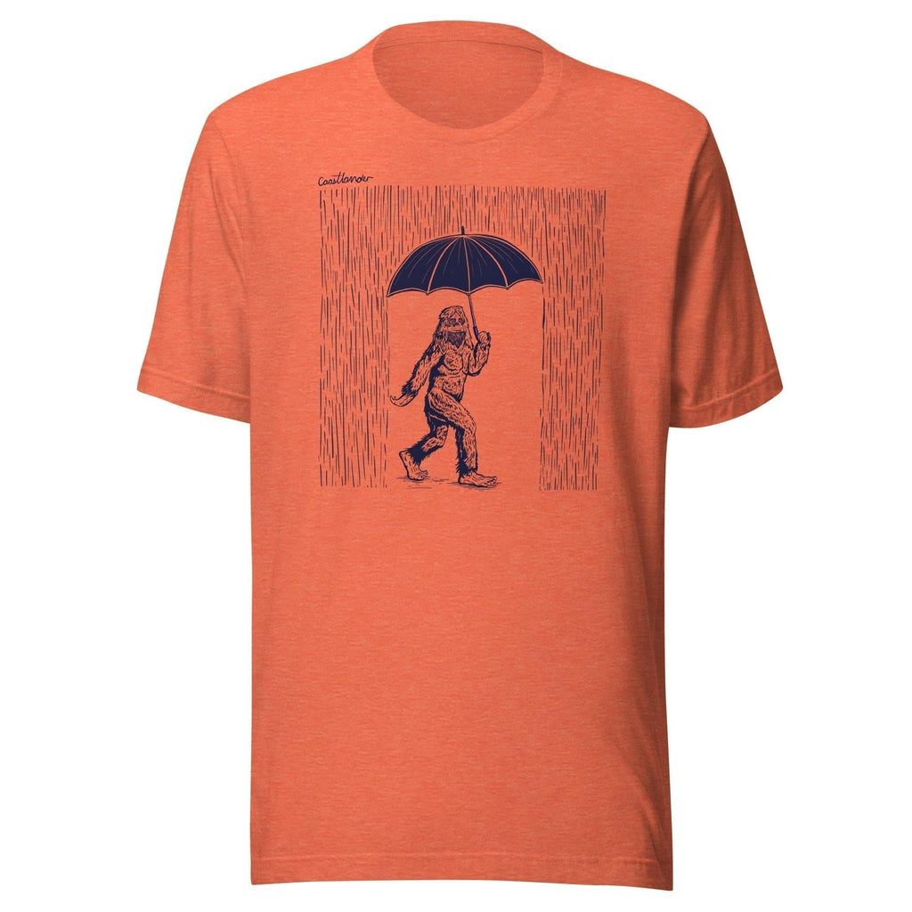 Design of Big Foot in Rain - Unisex t-shirt , the colour is Heather Orange