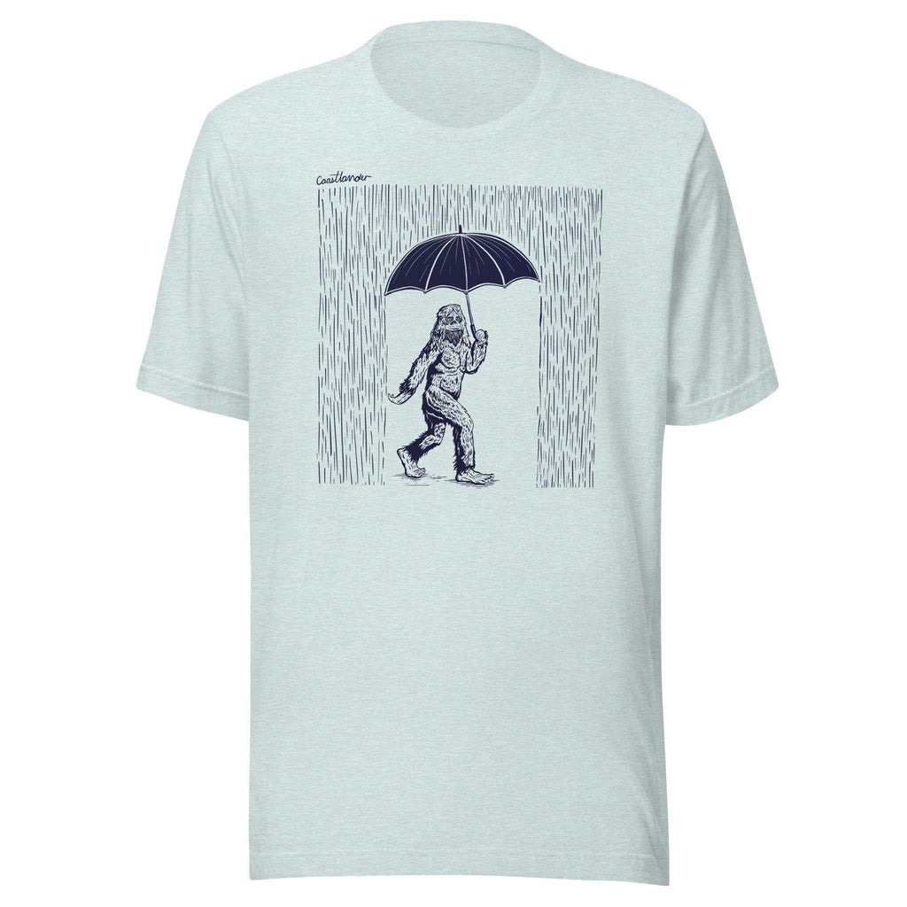 Design of Big Foot in Rain - Unisex t-shirt , the colour is Heather Prism Ice Blue