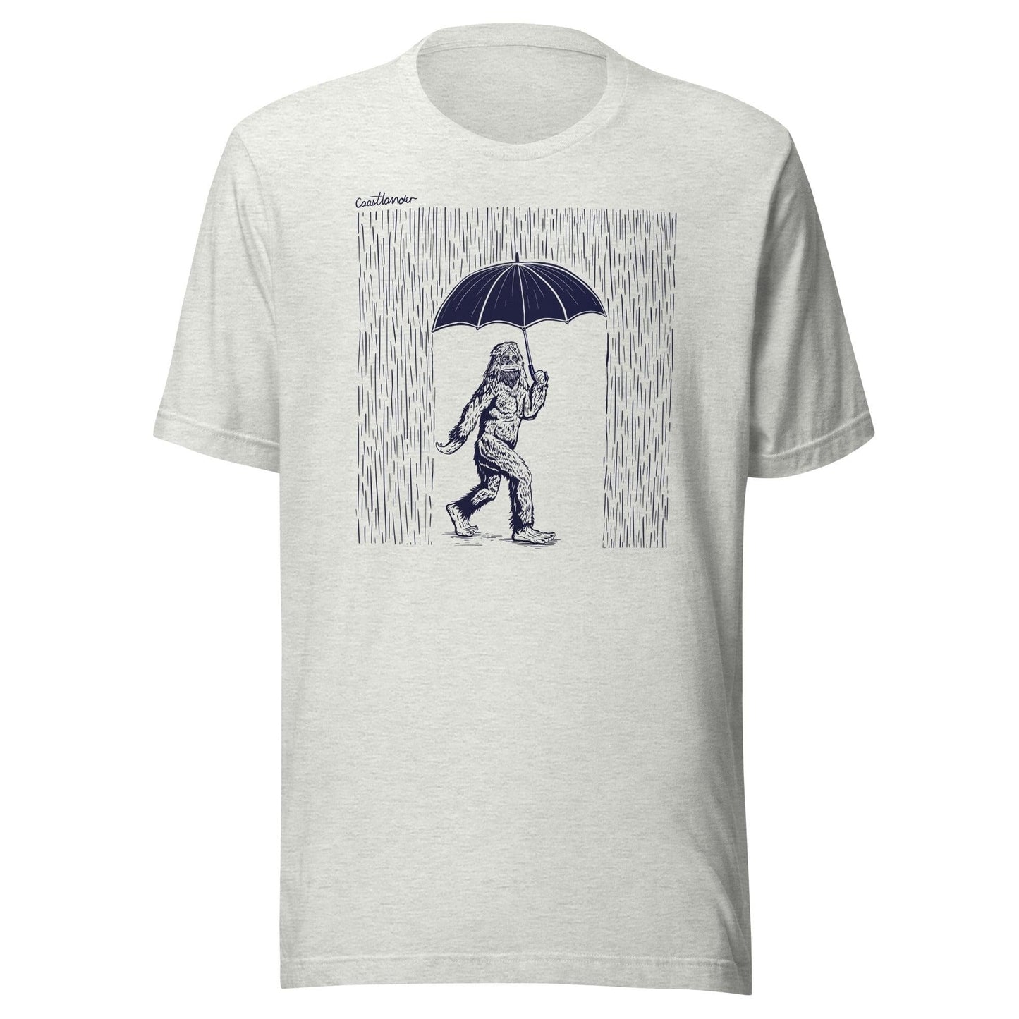 Design of Big Foot in Rain - Unisex t-shirt , the colour is Ash