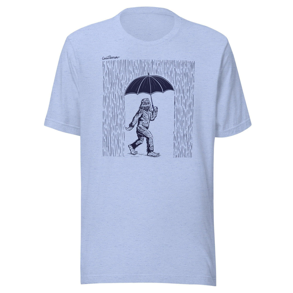 Design of Big Foot in Rain - Unisex t-shirt , the colour is Heather Blue