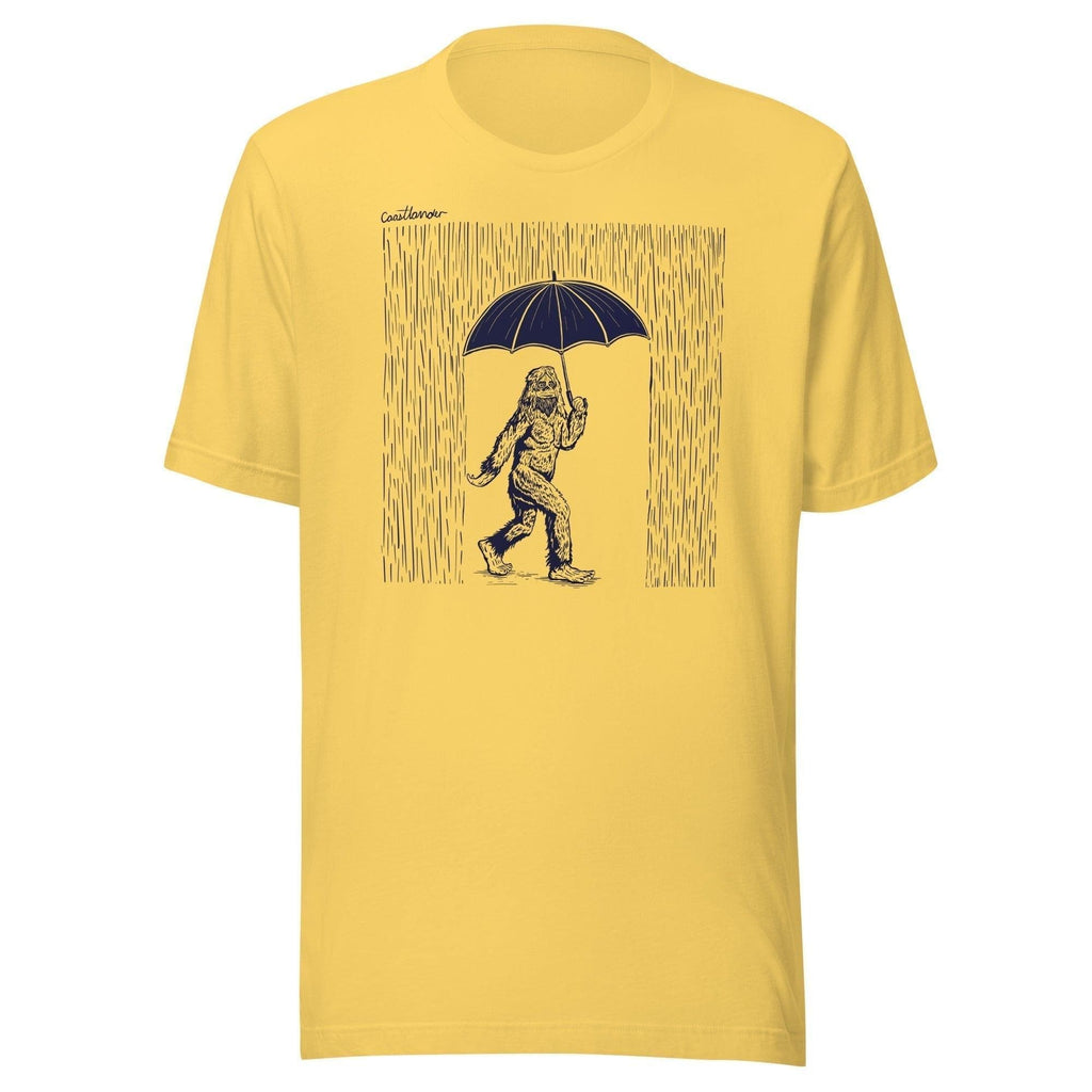 Design of Big Foot in Rain - Unisex t-shirt , the colour is Yellow