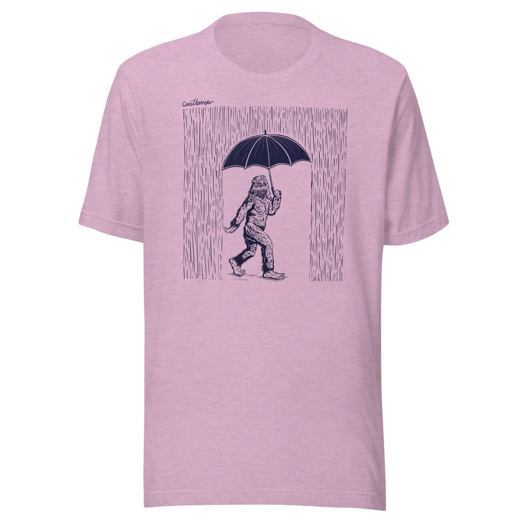 Design of Big Foot in Rain - Unisex t-shirt , the colour is Heather Prism Lilac