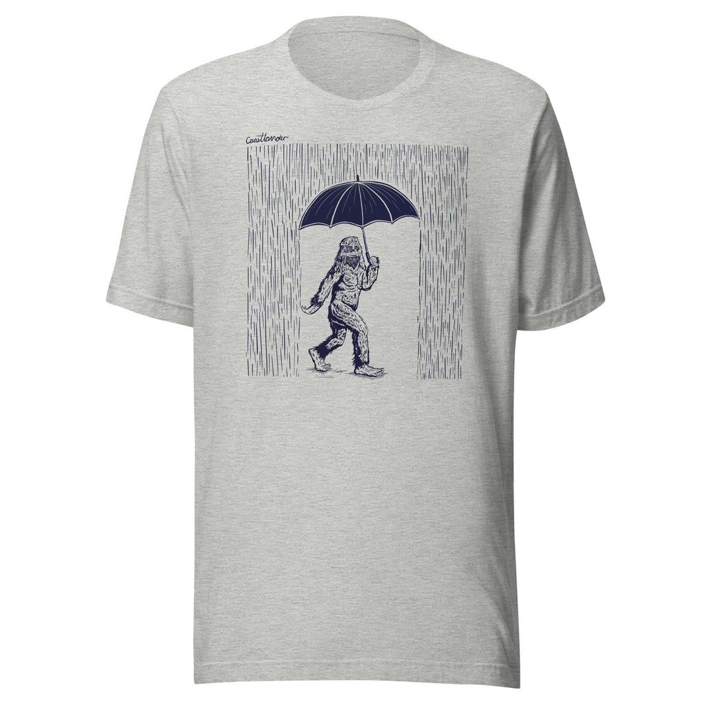 Design of Big Foot in Rain - Unisex t-shirt , the colour is Athletic Heather