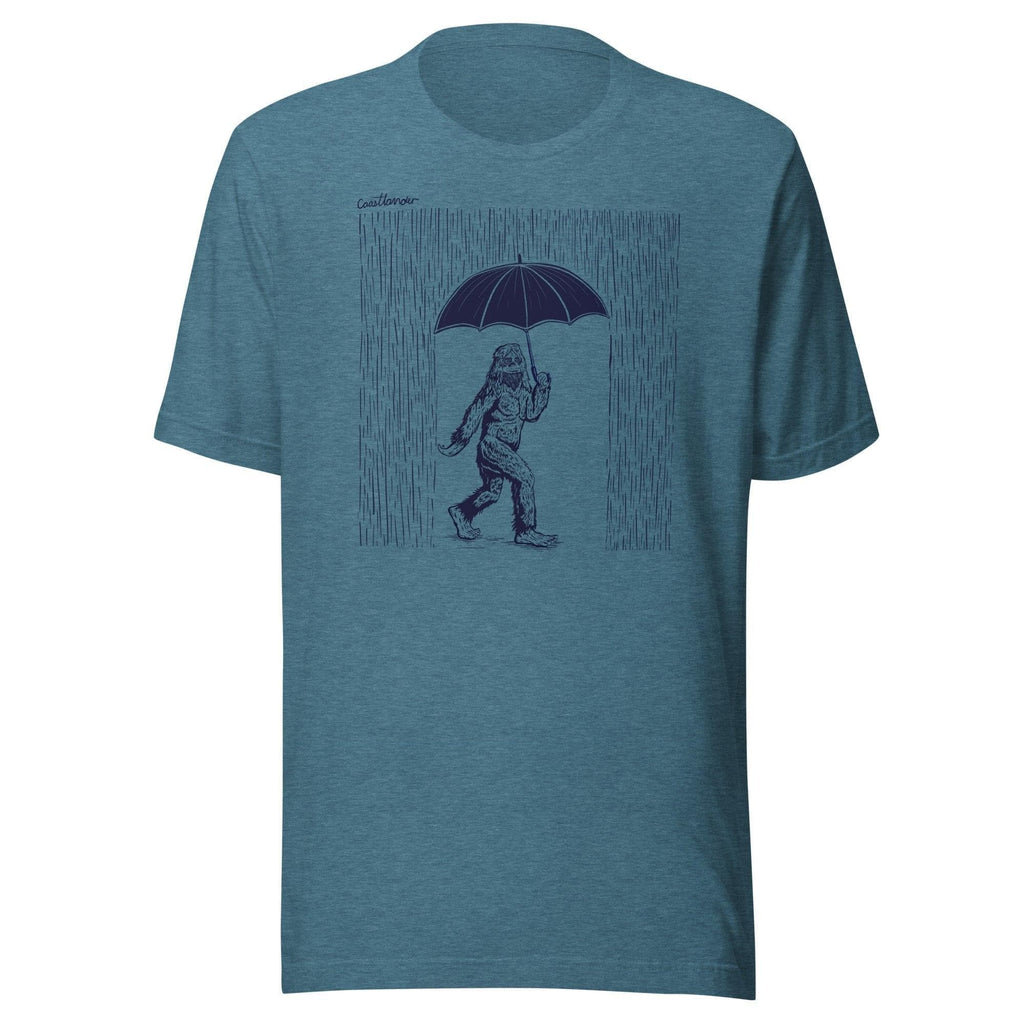 Design of Big Foot in Rain - Unisex t-shirt , the colour is Heather Deep Teal