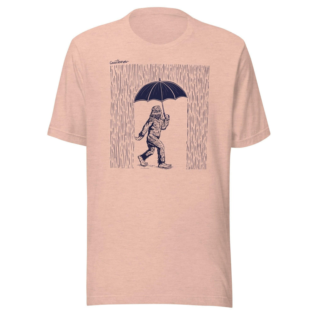 Design of Big Foot in Rain - Unisex t-shirt , the colour is Heather Prism Peach