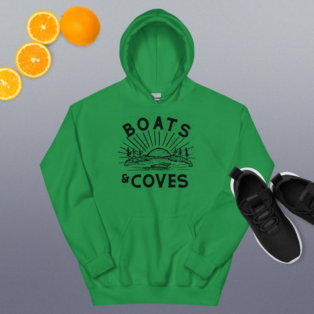 Design of Boats and Coves - Unisex Hoodie , the colour is Irish Green