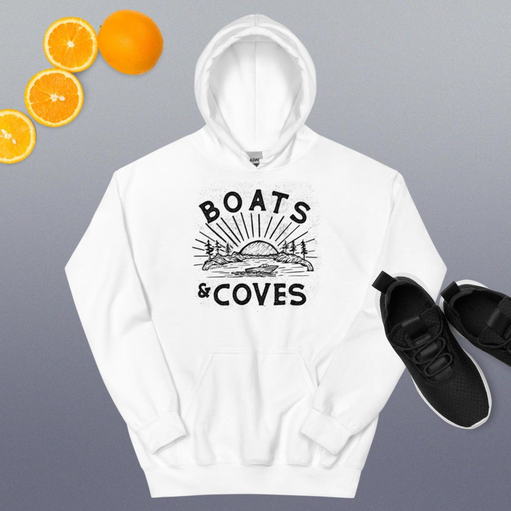 Design of Boats and Coves - Unisex Hoodie , the colour is White