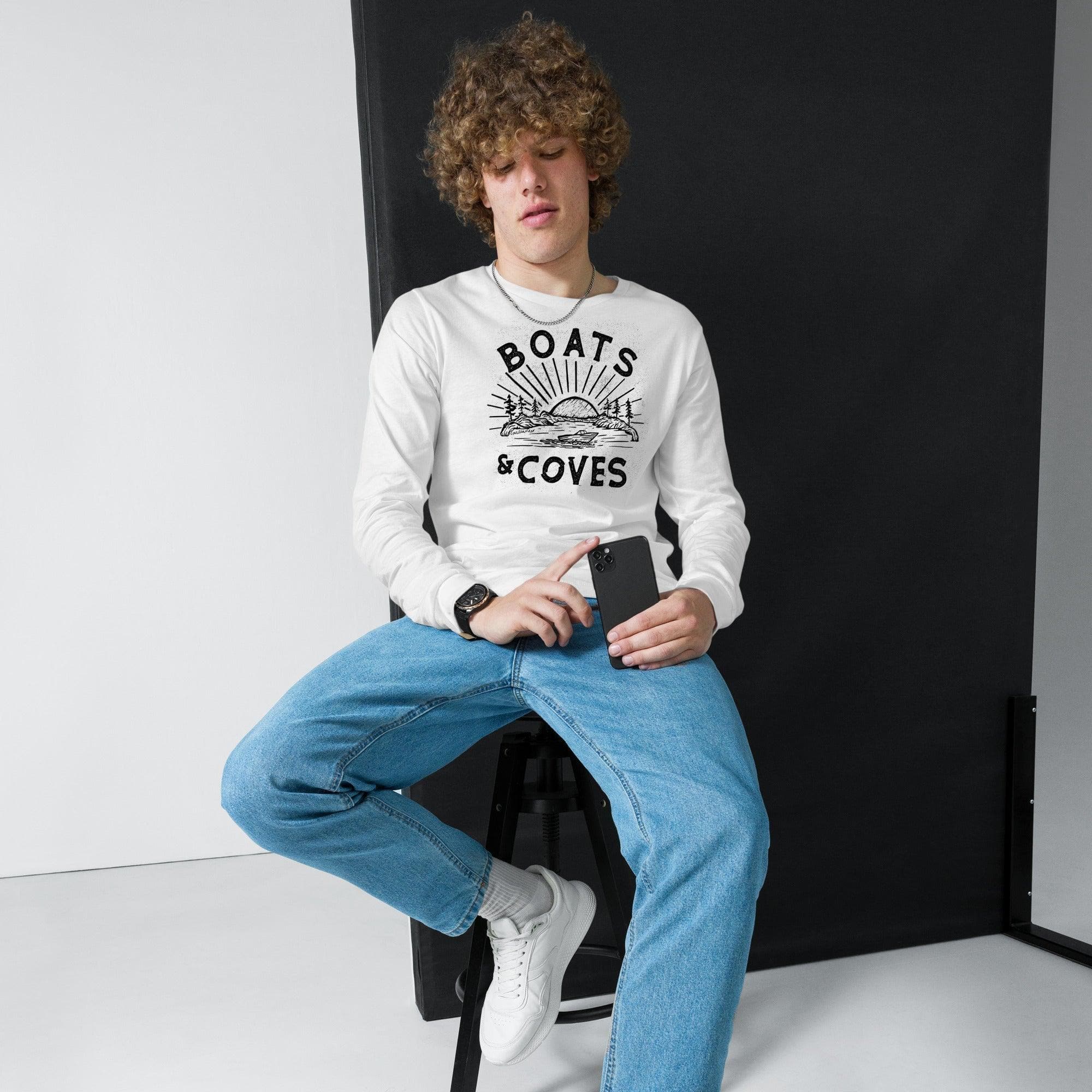 Design of Boats and Coves - Unisex Long Sleeve Tee , the colour is White