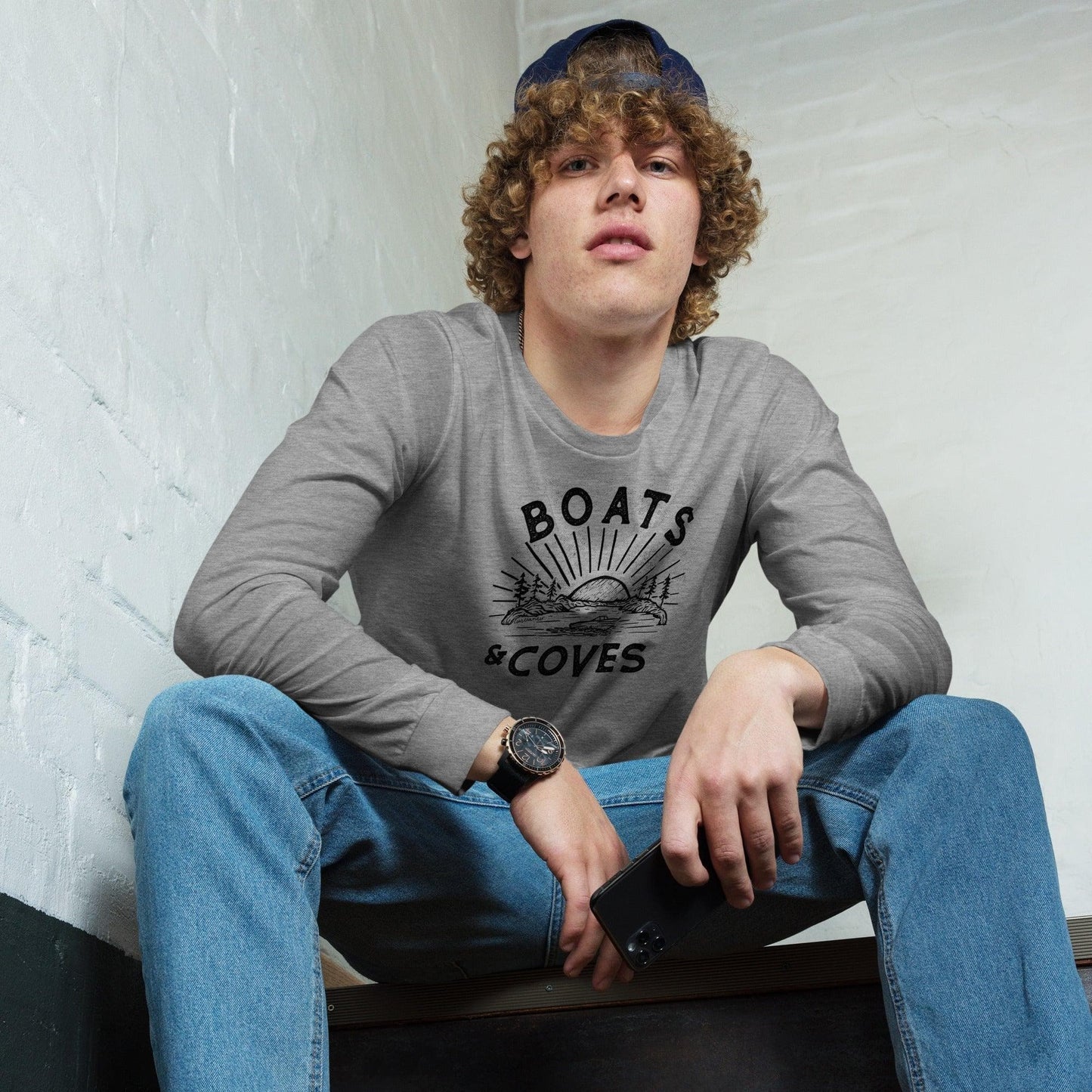 Design of Boats and Coves - Unisex Long Sleeve Tee , the colour is