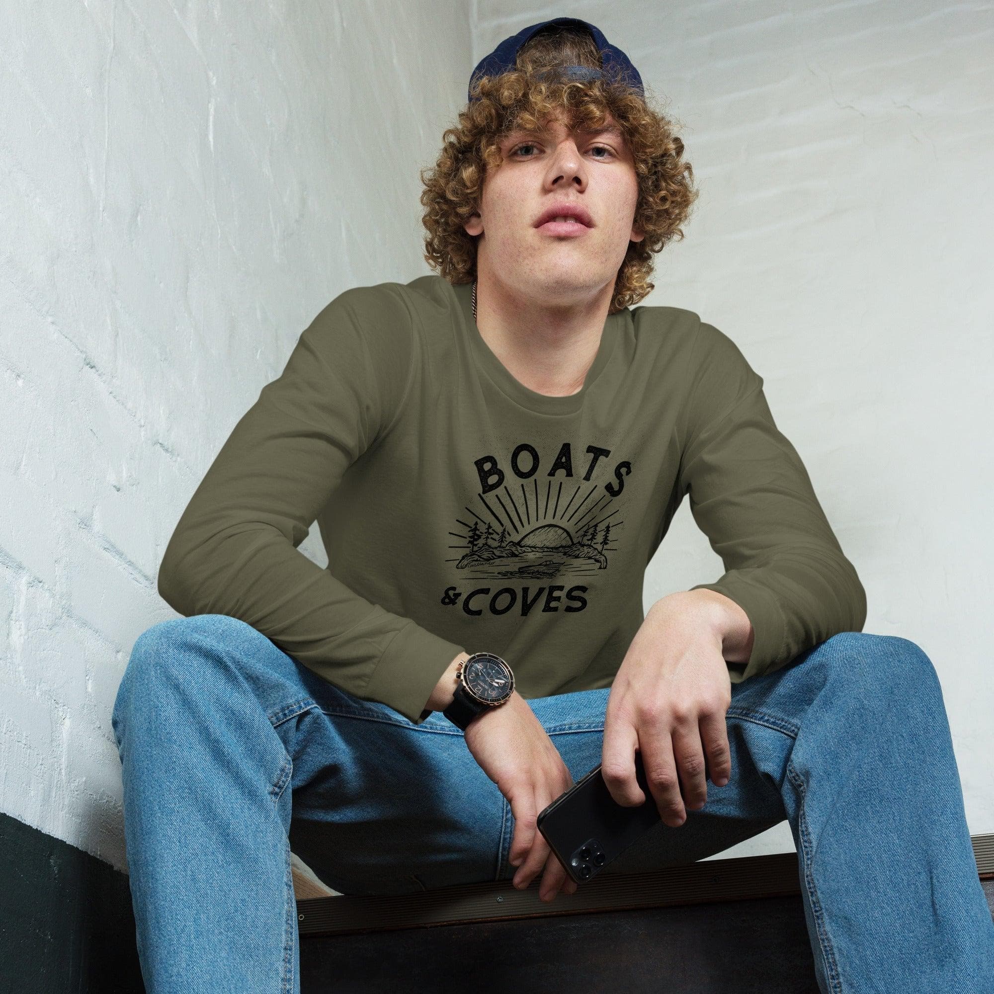 Design of Boats and Coves - Unisex Long Sleeve Tee , the colour is