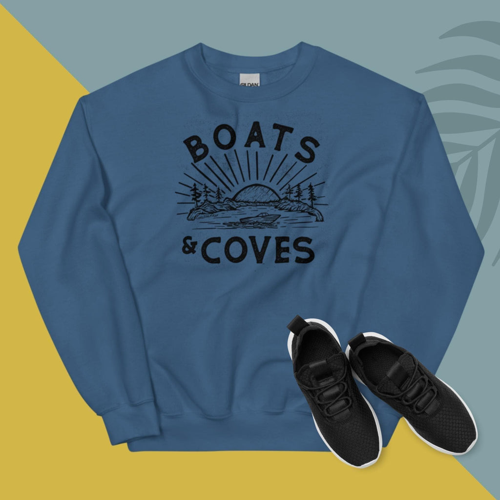 Design of Boats and Coves - Unisex Sweatshirt , the colour is Indigo Blue