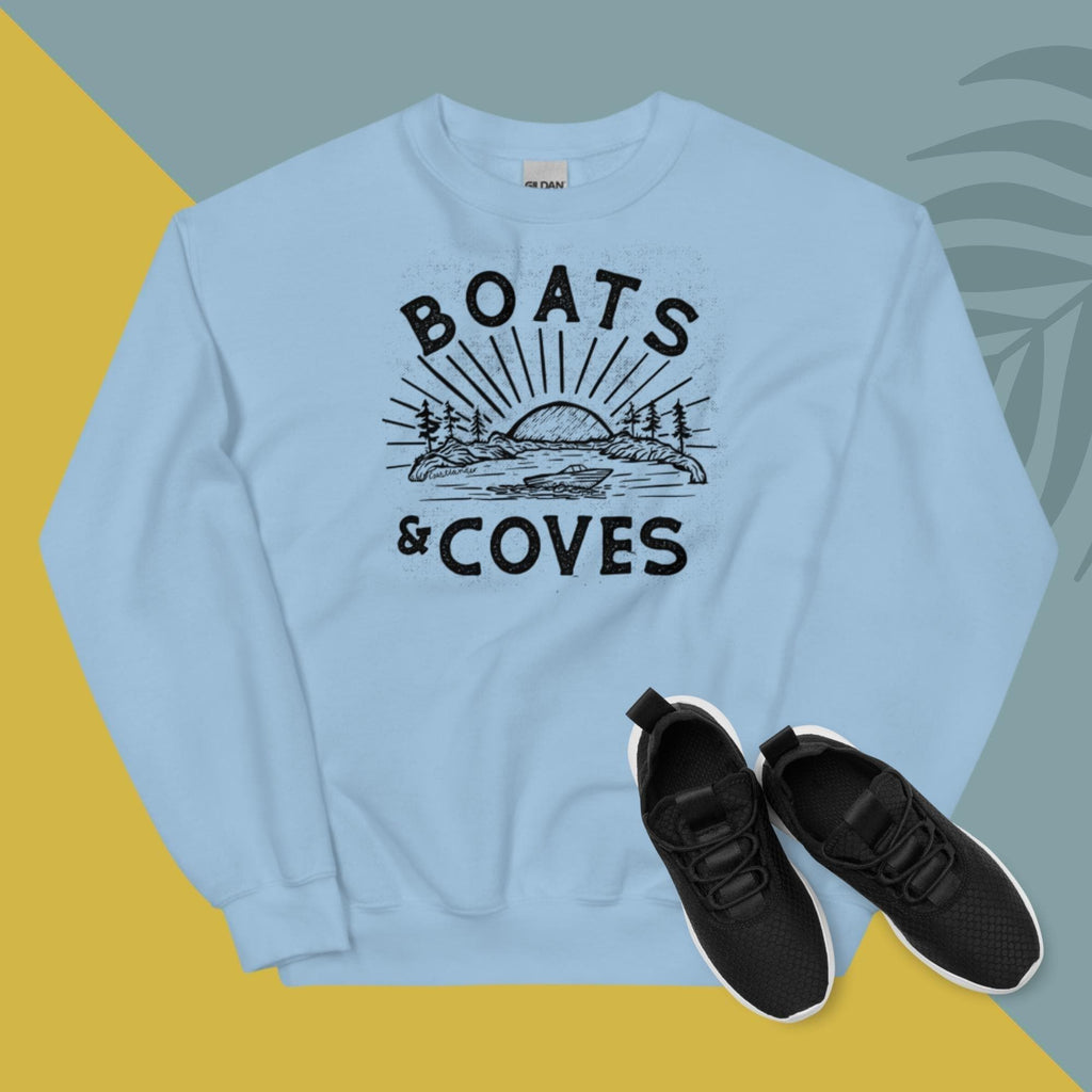 Design of Boats and Coves - Unisex Sweatshirt , the colour is Light Blue