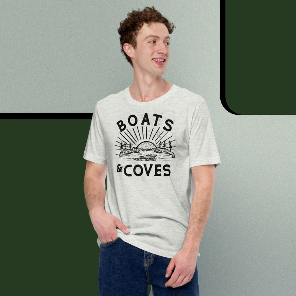 Design of Boats and Coves - Unisex t-shirt , the colour is Ash