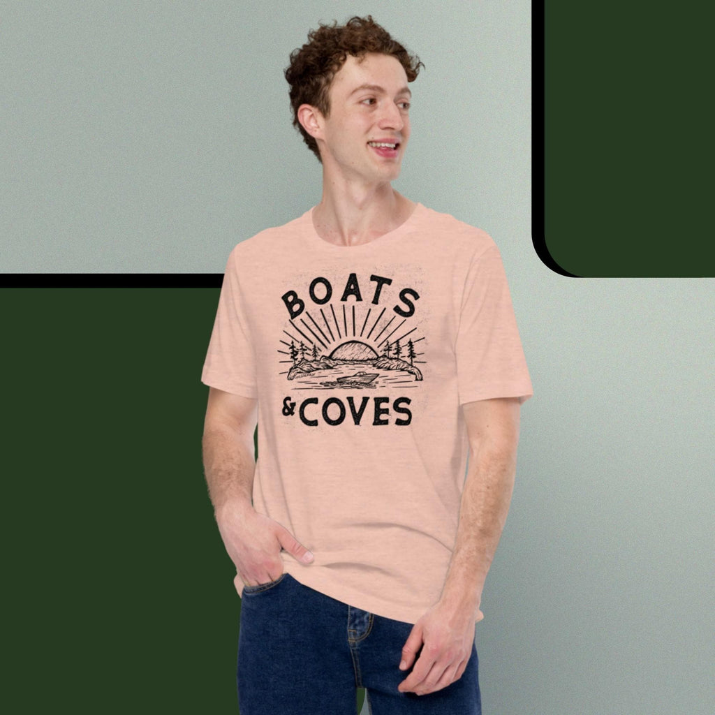 Design of Boats and Coves - Unisex t-shirt , the colour is Heather Prism Peach