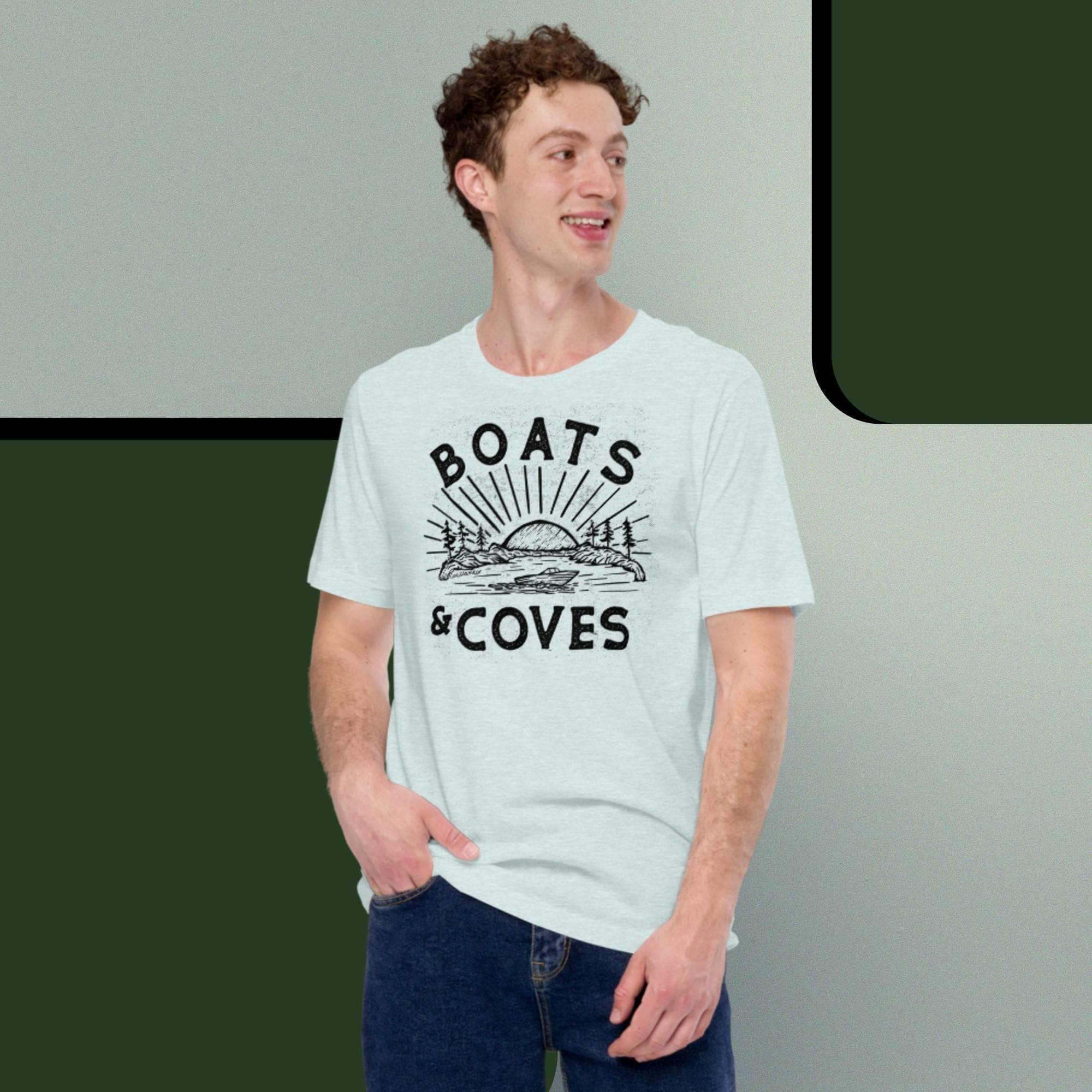 Design of Boats and Coves - Unisex t-shirt , the colour is Heather Prism Ice Blue