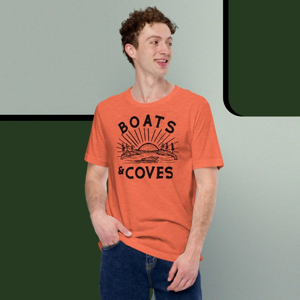 Design of Boats and Coves - Unisex t-shirt , the colour is Heather Orange
