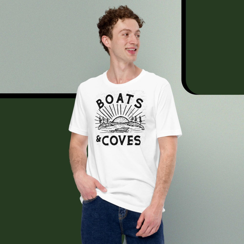 Design of Boats and Coves - Unisex t-shirt , the colour is White