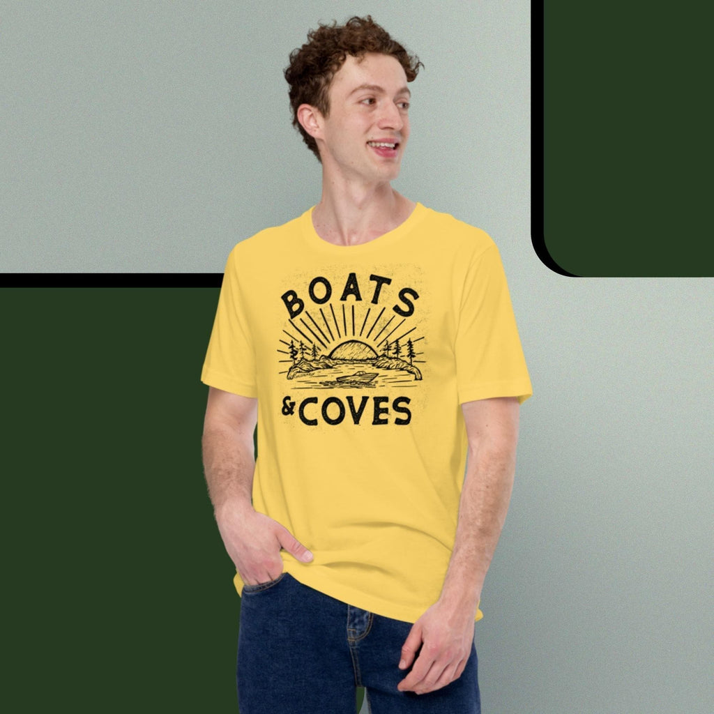 Design of Boats and Coves - Unisex t-shirt , the colour is Yellow