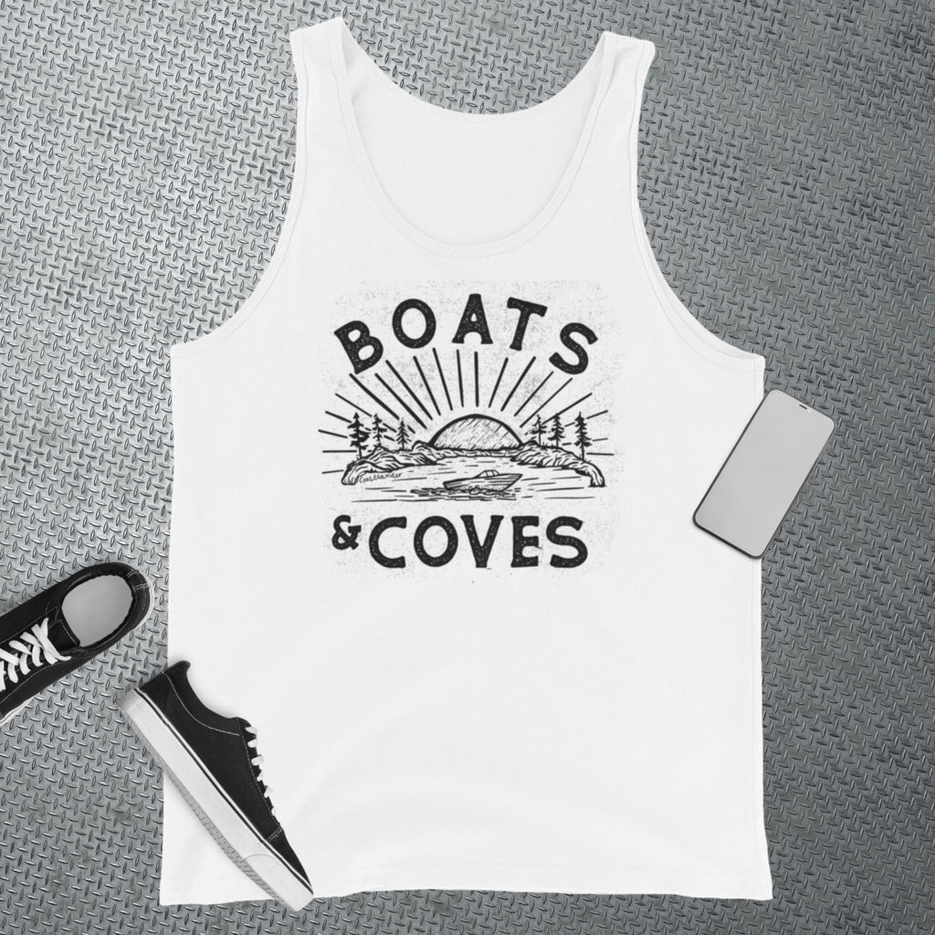 Design of Boats & Coves - Unisex Tank Top , the colour is White
