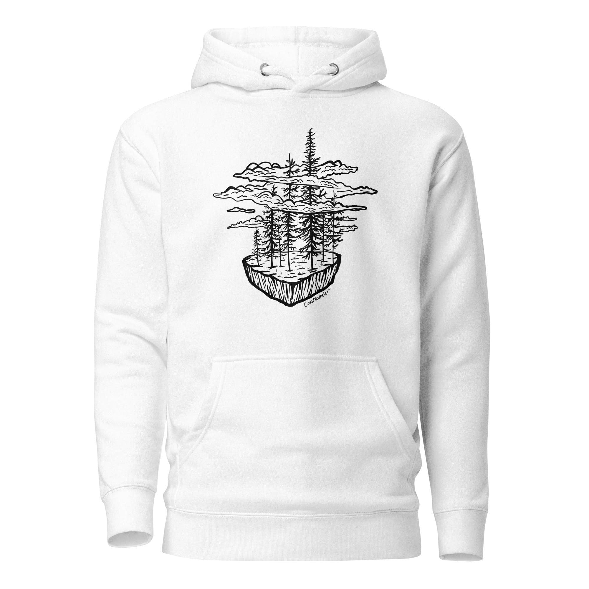 Design of Clouds & Trees - Black - Unisex Hoodie , the colour is White