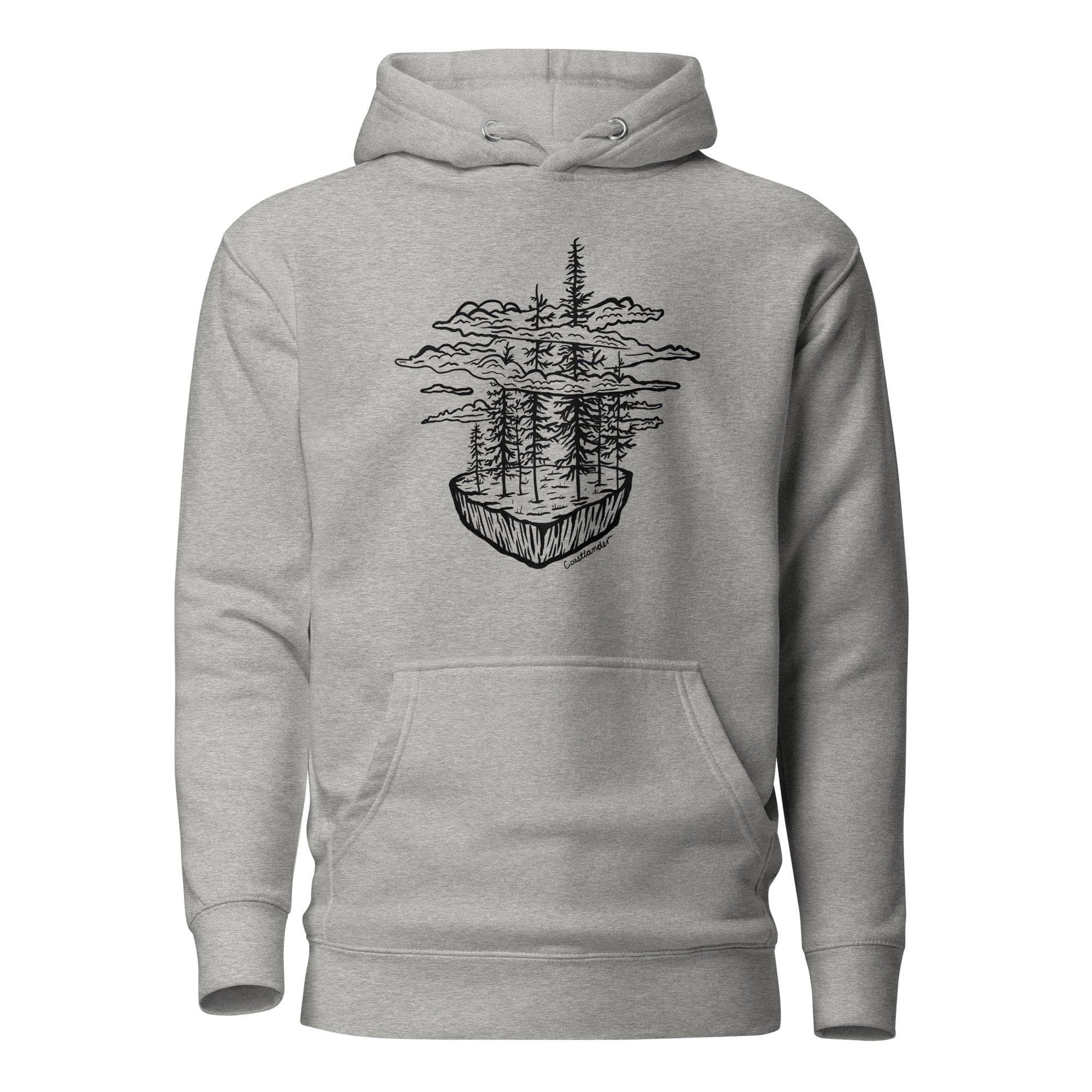 Design of Clouds & Trees - Black - Unisex Hoodie , the colour is Carbon Grey